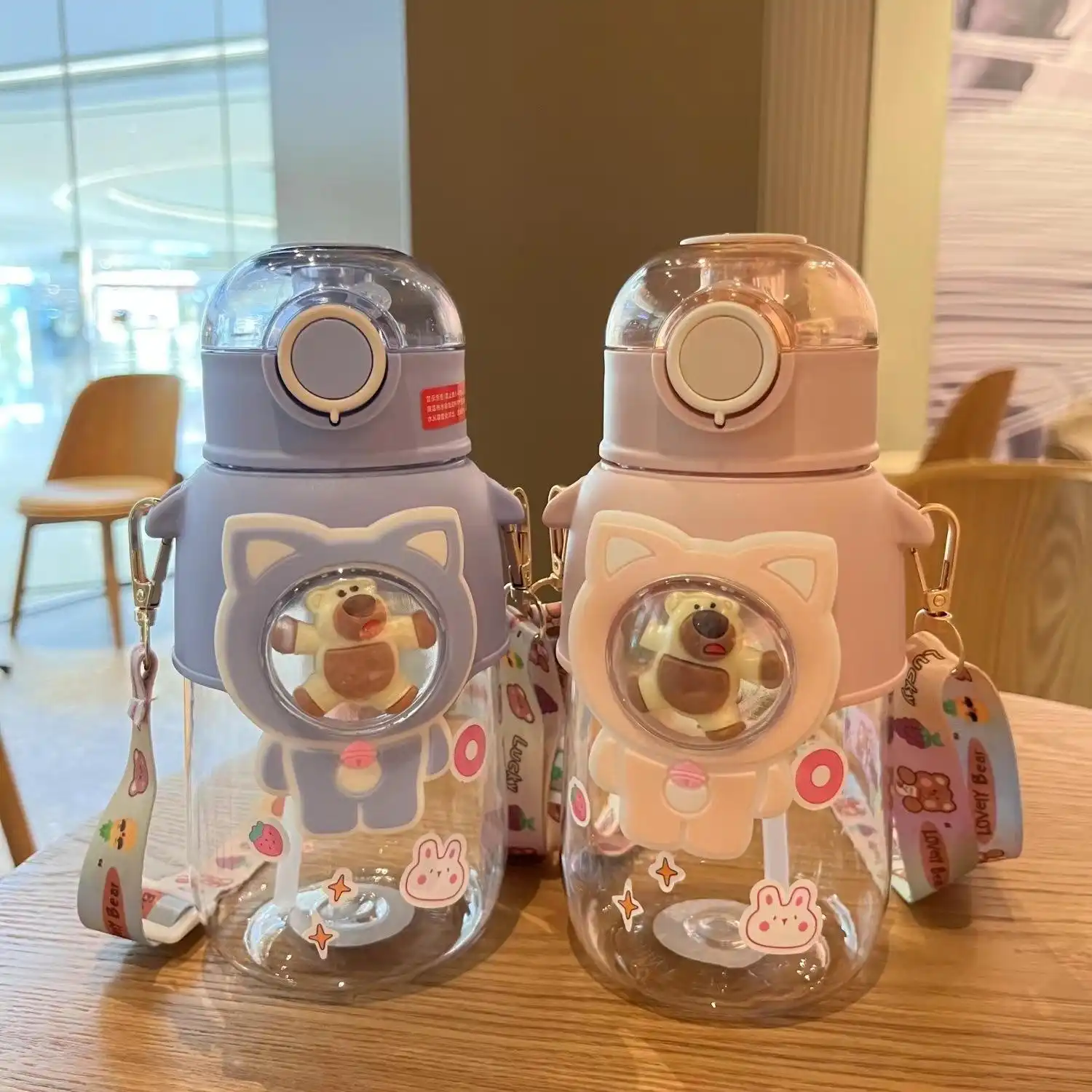 Plastic Straw Bottle With Flip Lid - Image 3